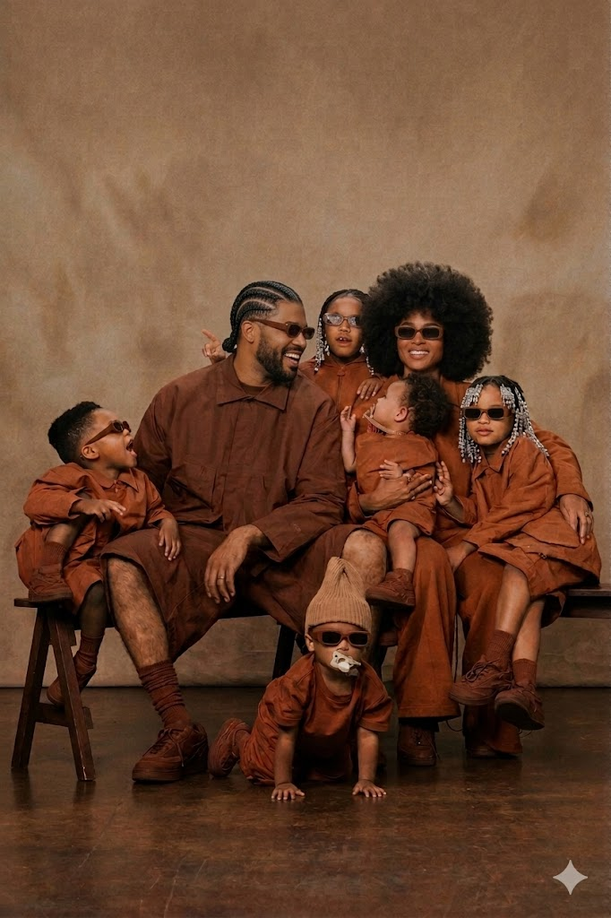 Stylish Black family in coordinating earth tones